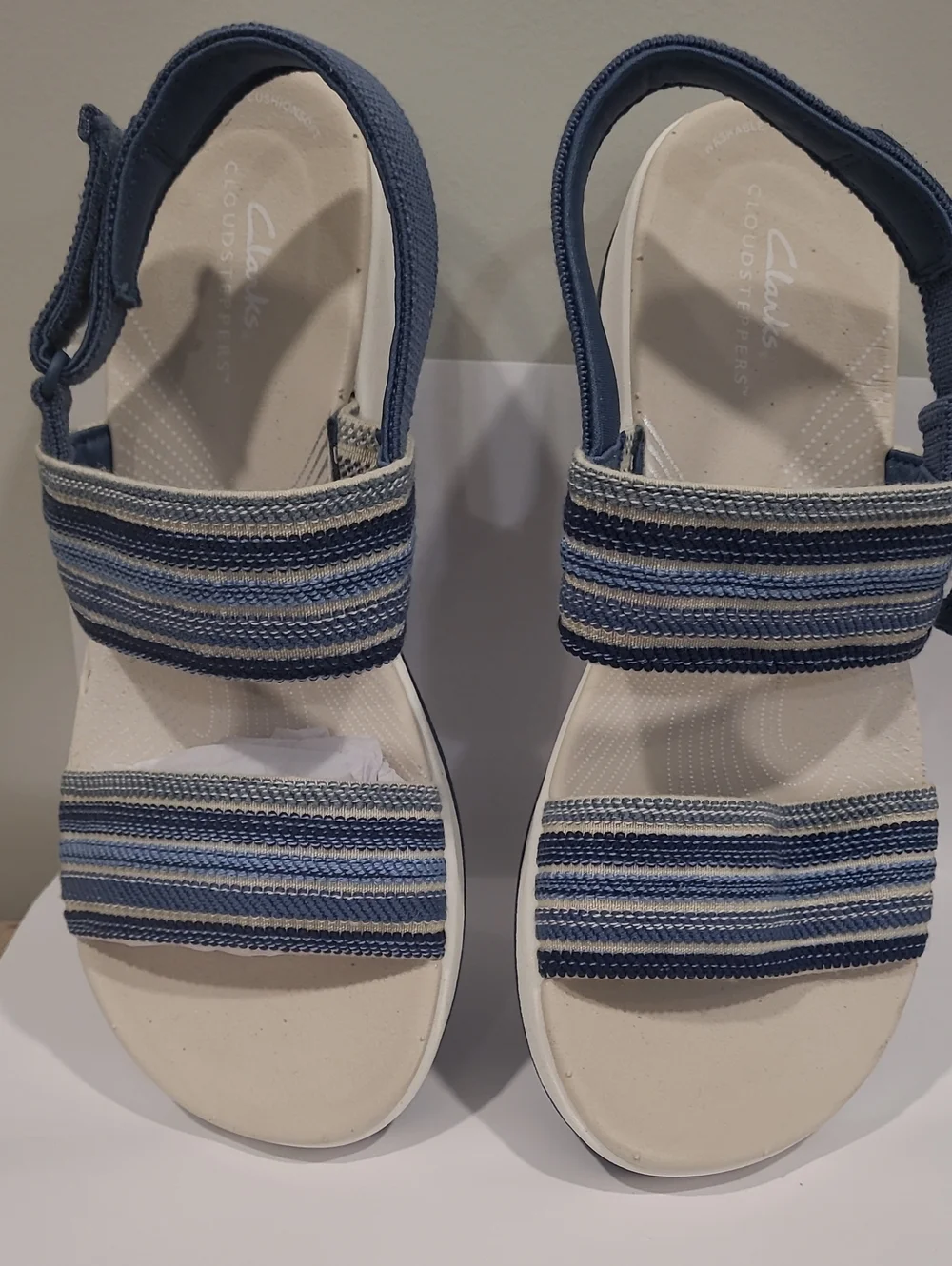 Clarks Women's Navy and Cream Striped Slingback Sandals